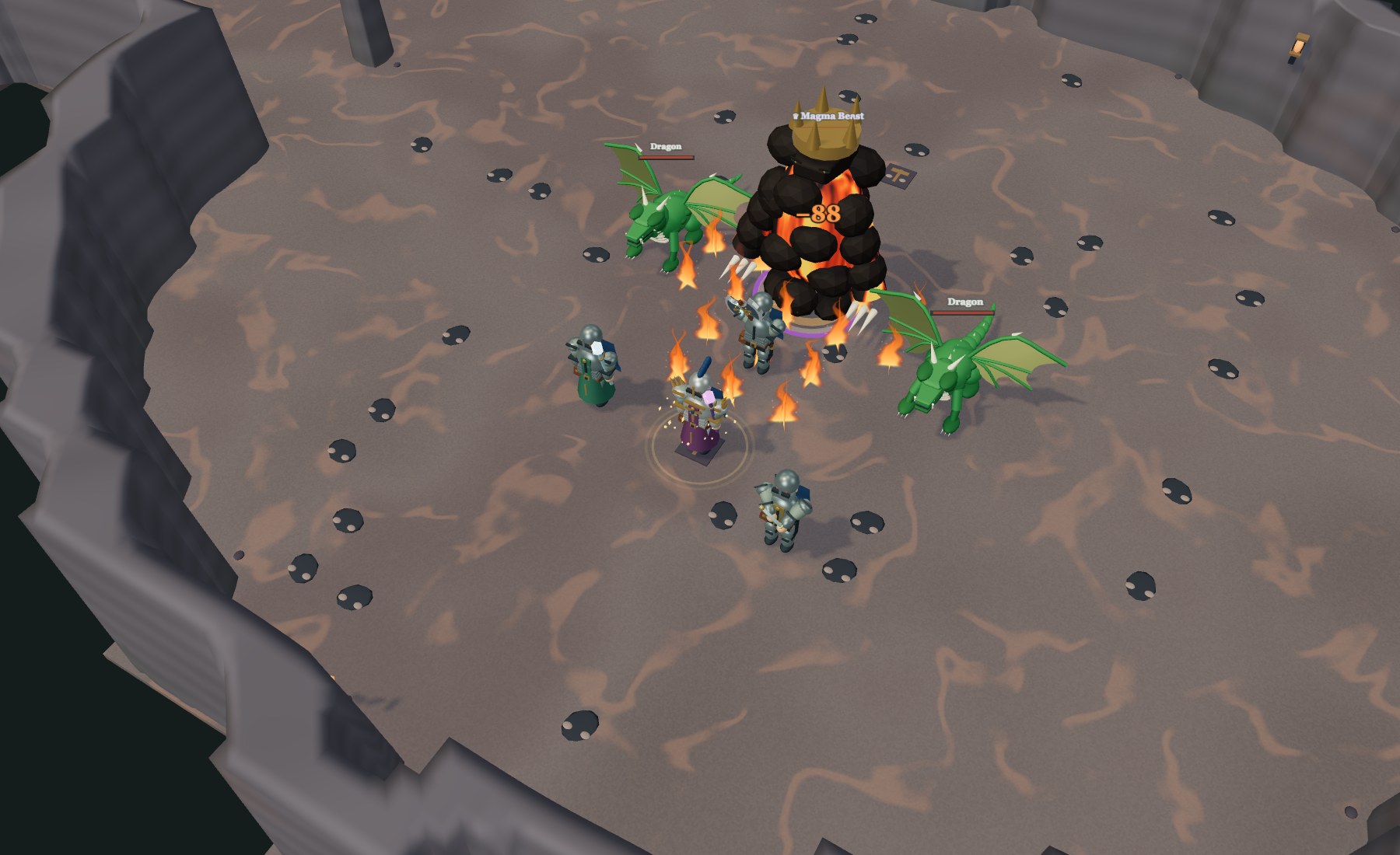 A party facing dragons and a Magma Beast in the underground hunting grounds of Emberdeep