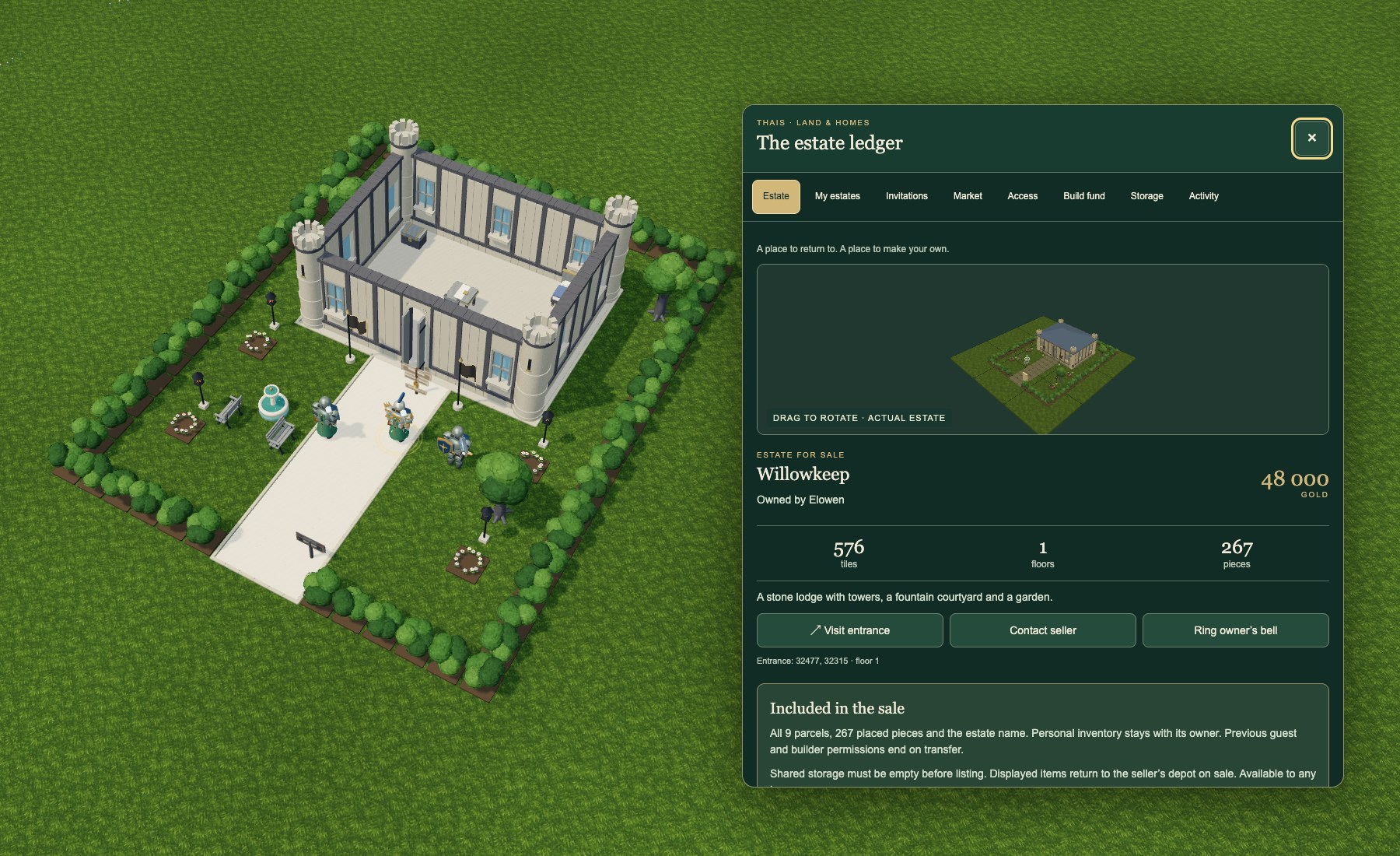 A player estate with its in-game sale listing